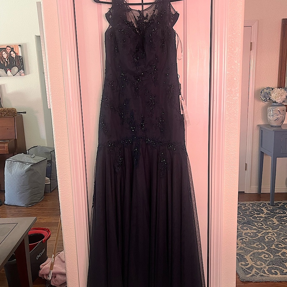 Size 2 NWT JJ's Navy Blue beaded and tule prom dress